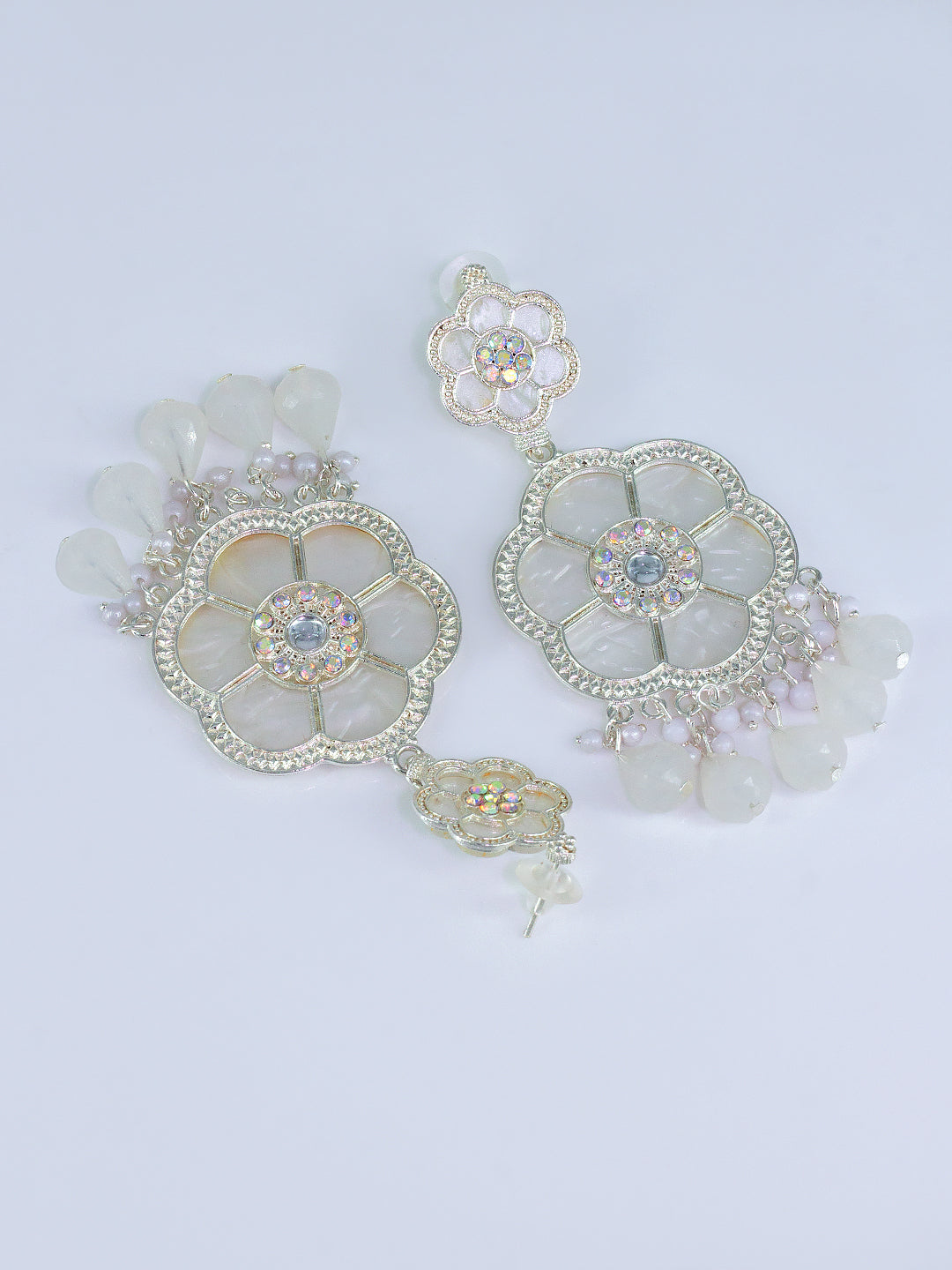 Floral Marble Finish Drop Earrings