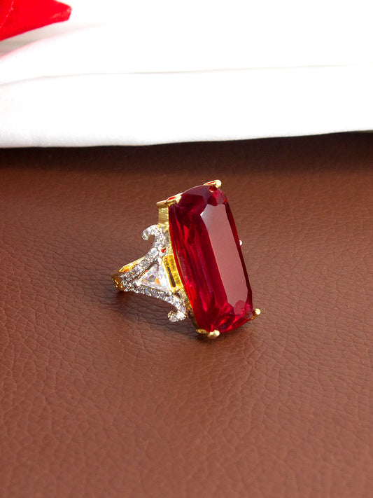 Gold Plated Red AD Adjustable Designer Ring For Women