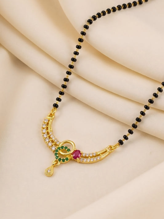 Gold Plated Red & Green AD Mangalsutra For Women