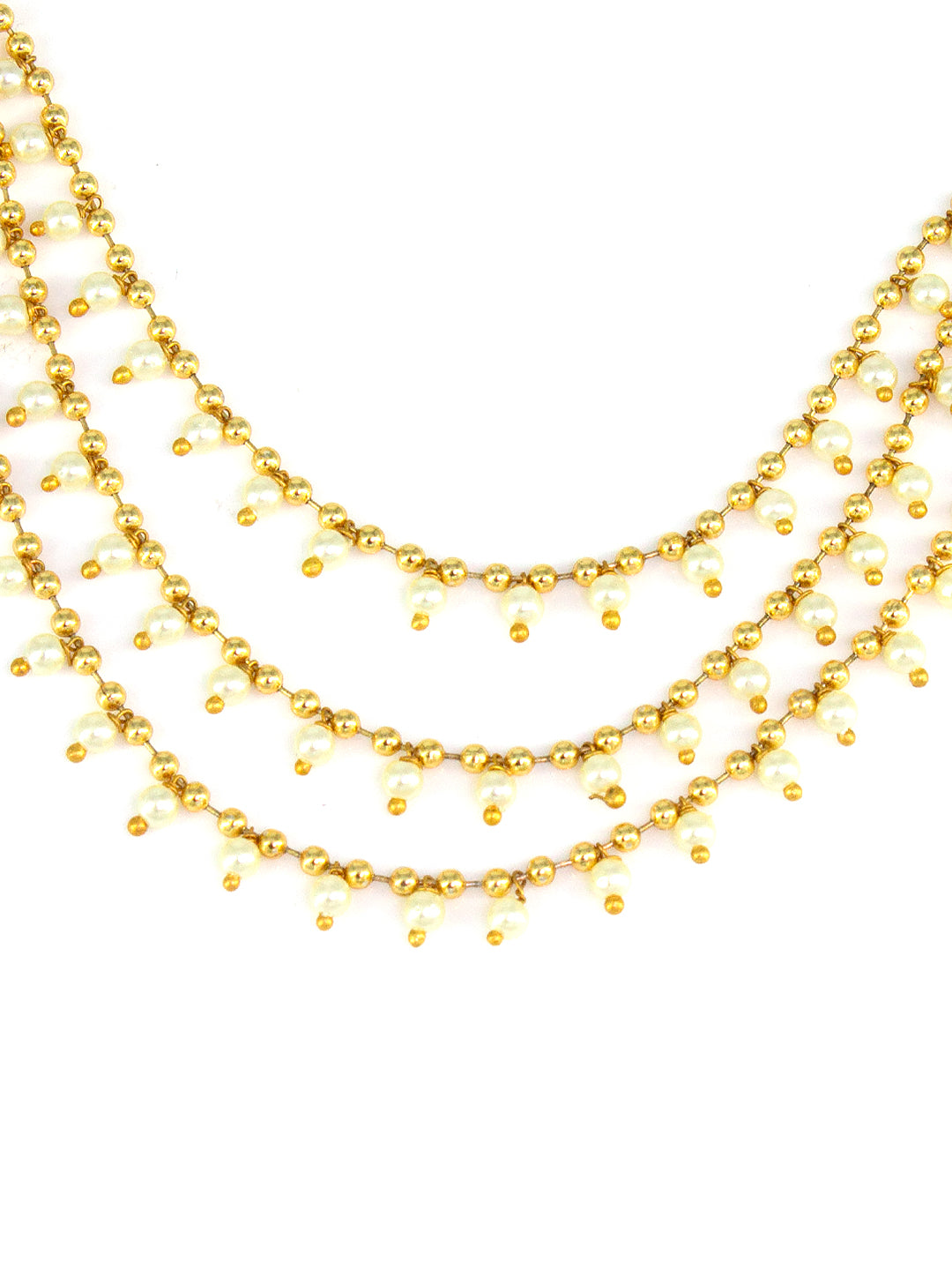 Gold-Plated 3-Layered Beads Drop Ear Chain