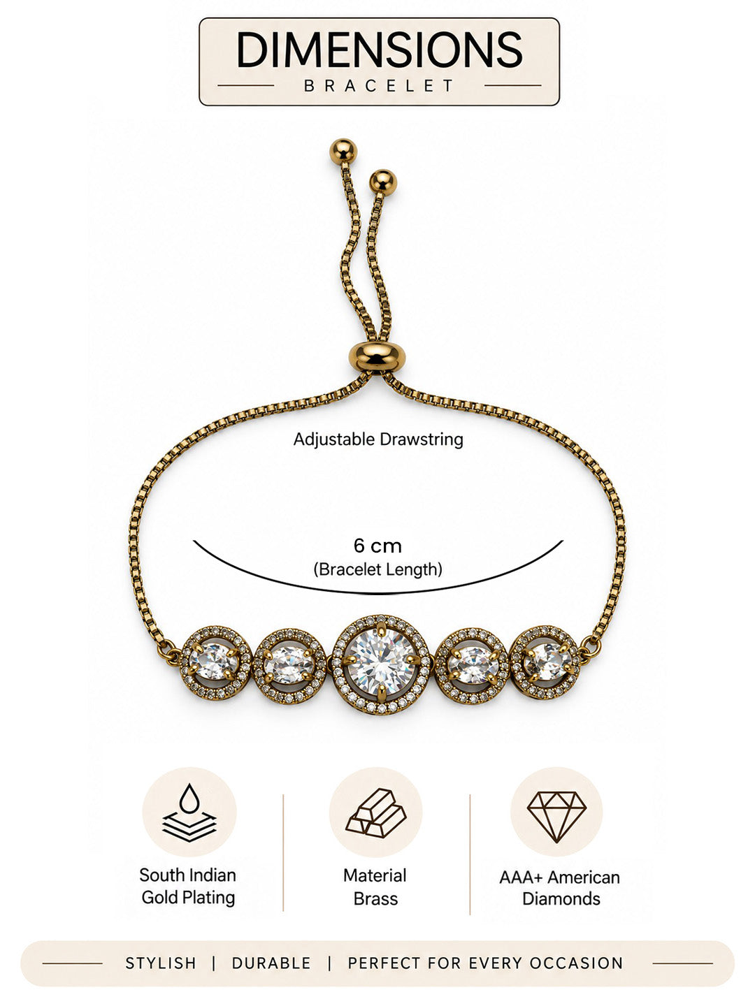 South Indian Gold Plated AD Adjustable Bracelet for Women