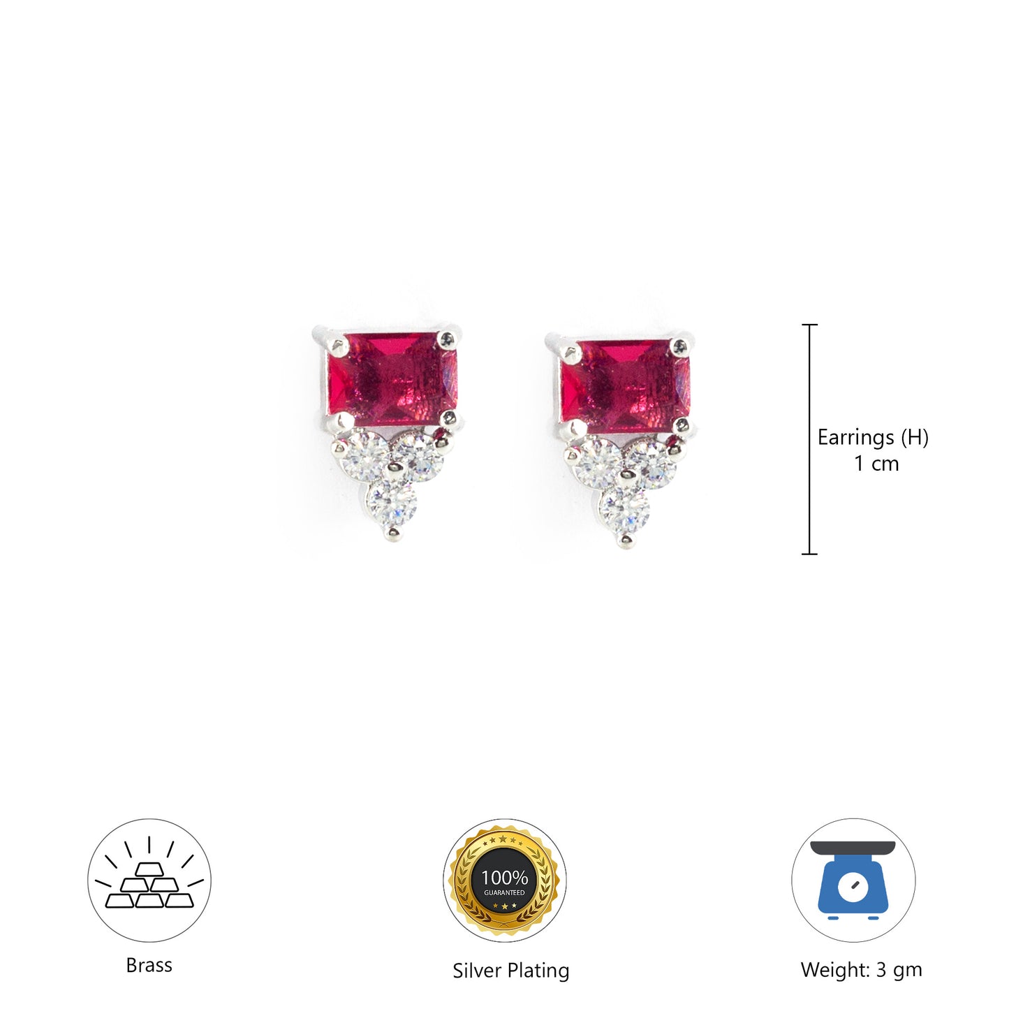 Rhodium Plated Red AD Studs for Women
