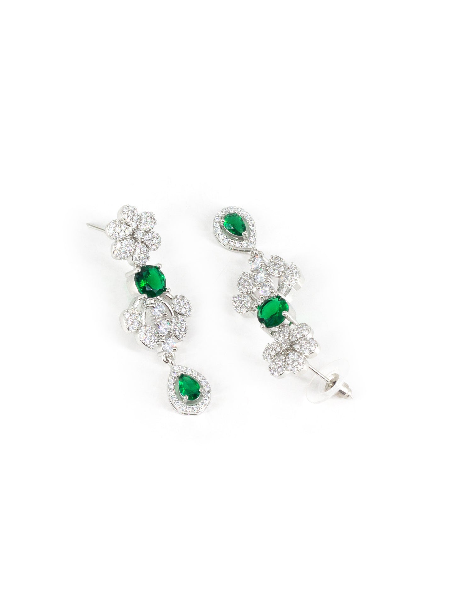 Silver Plated Green AD Designer Jewellery Set for Women