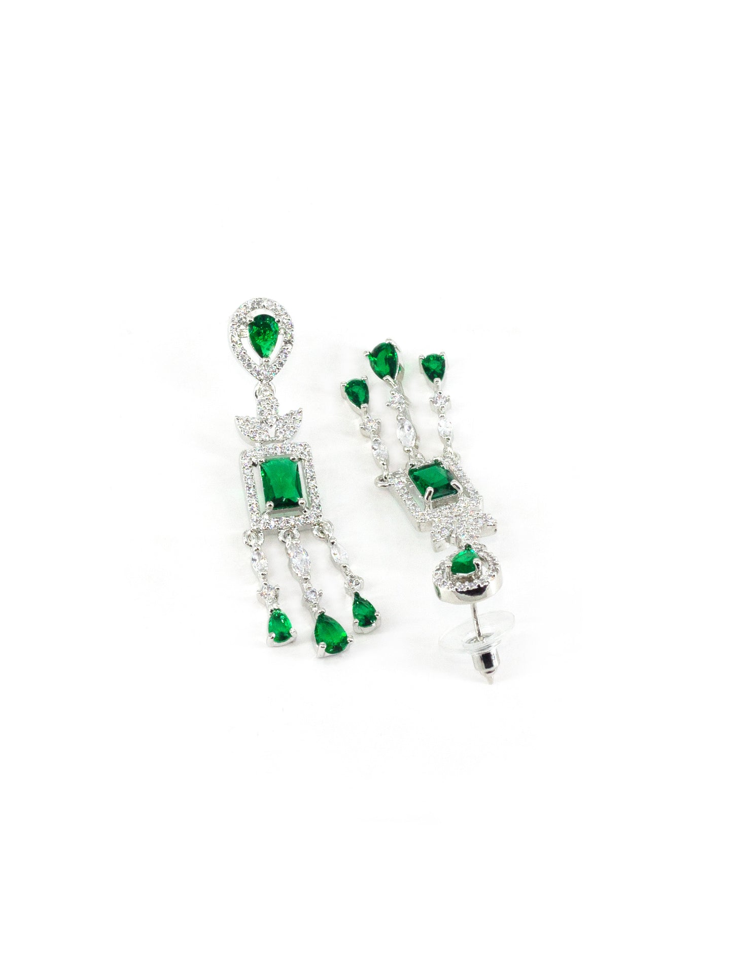 Silver Plated Green AD Studded Jewellery Set