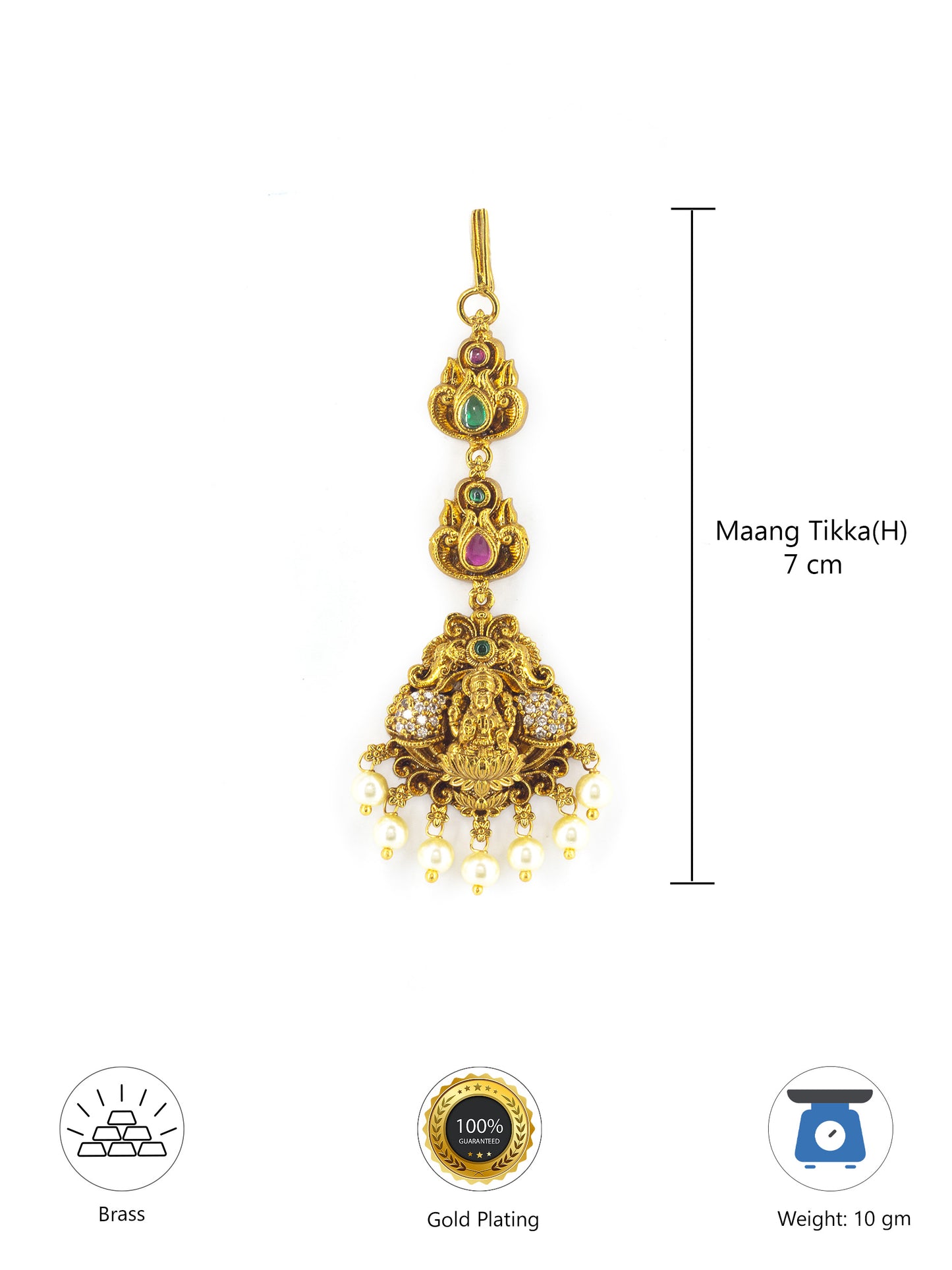 Gold Plated AD Temple Traditional Maang Tikka for Women