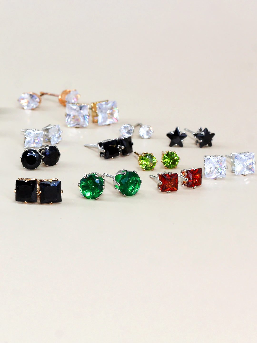 Pack of 26 Multicolour Geometric AD Stud Earrings