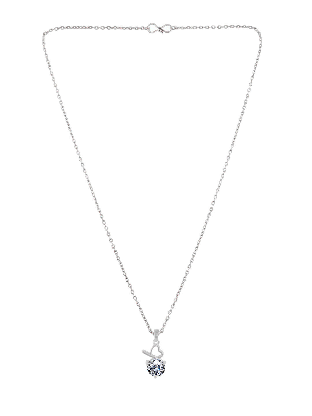 PRIVIU Silver Plated Solitaire Pendant with Chain Combo for Women (Set of 5)