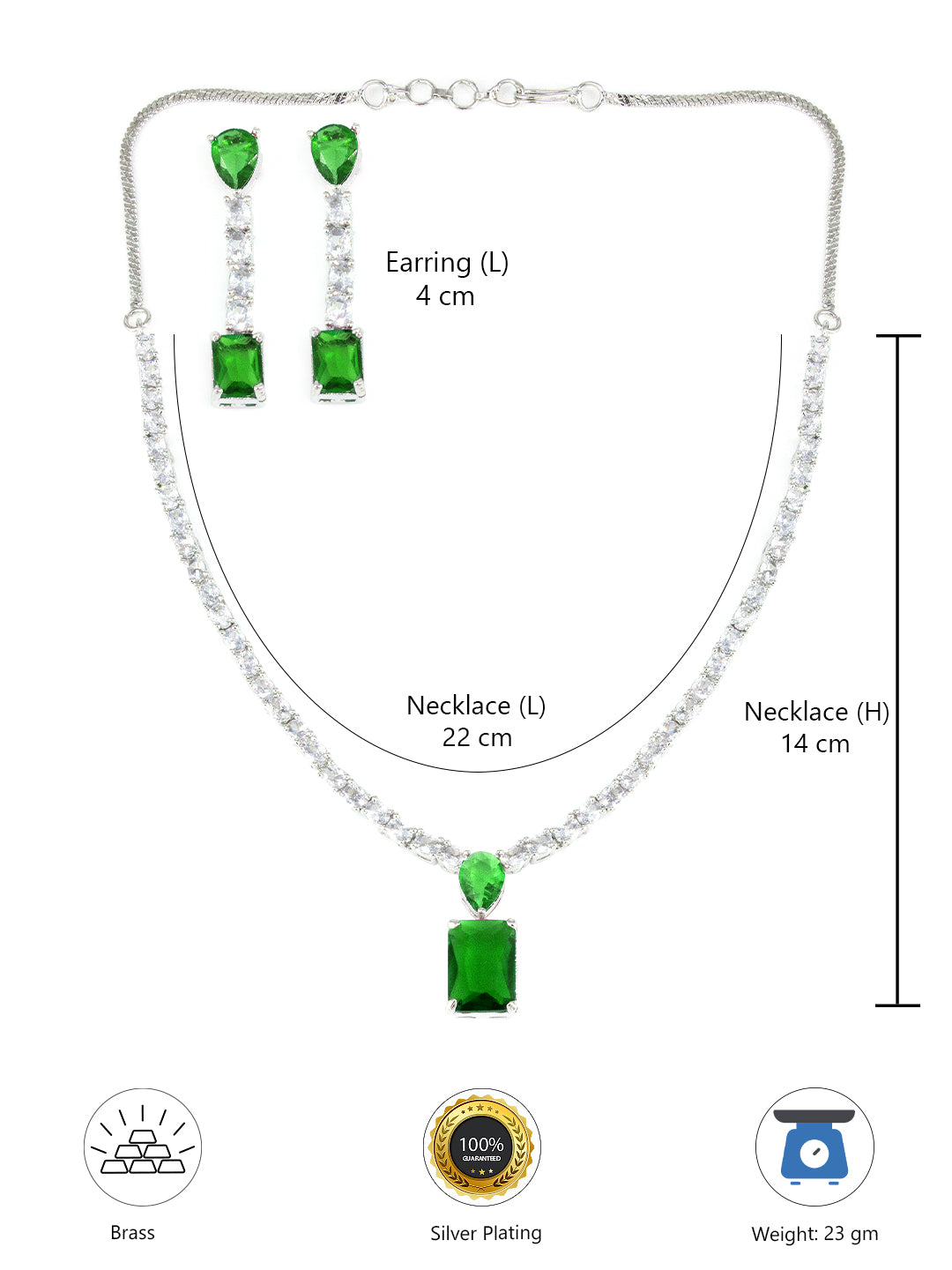 Silver Plated Green AD Minimal Jewellery Set
