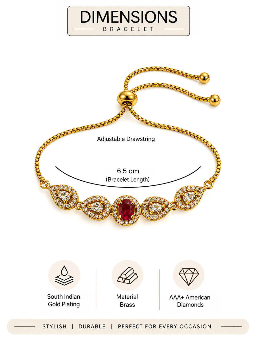 South India Gold Plated Red AD Bracelet for Women