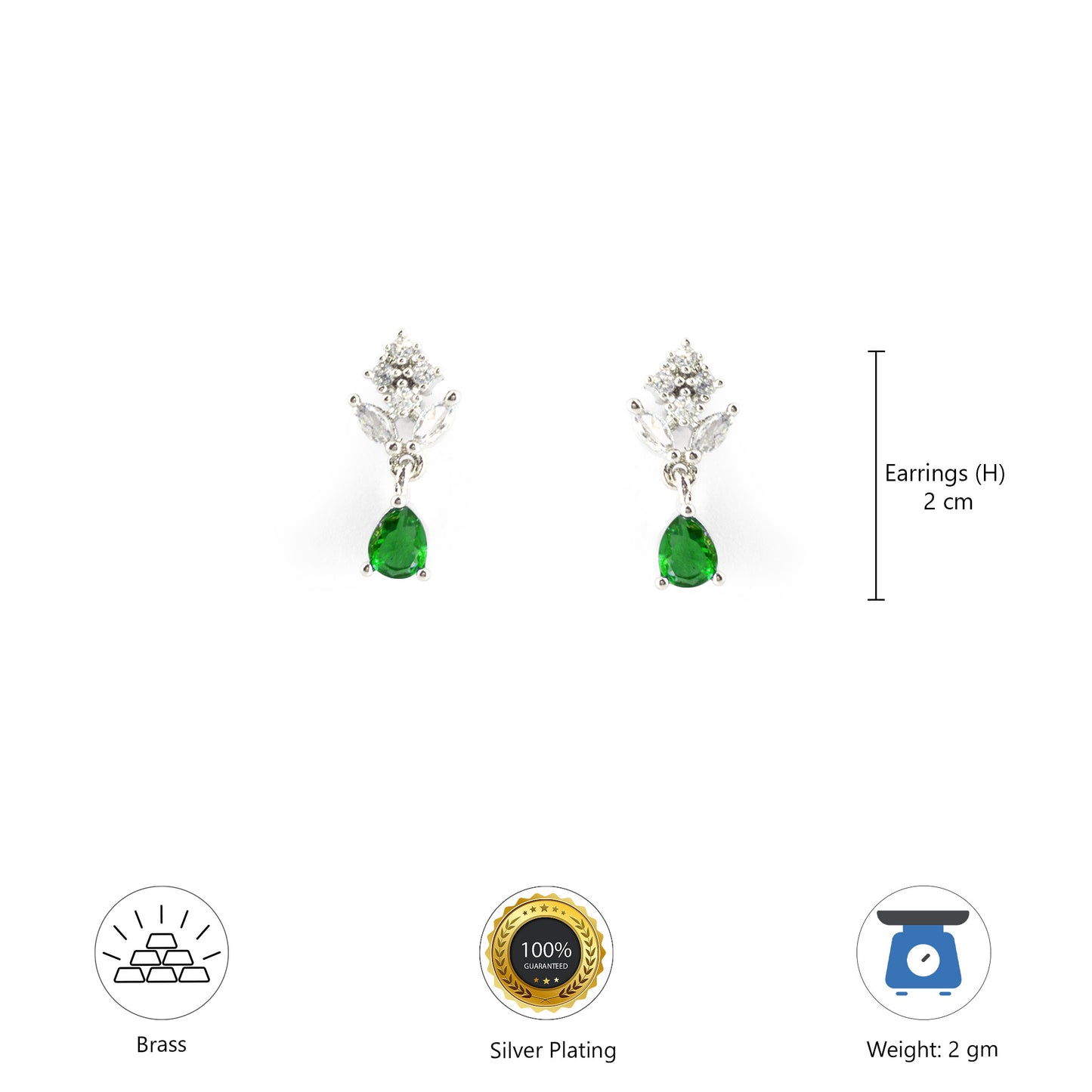 Silver Plated Green Drop Earrings for Women