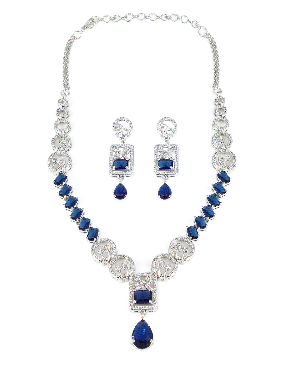 American Diamond Royal Blue Drop Jewellery Set For Women And Girls