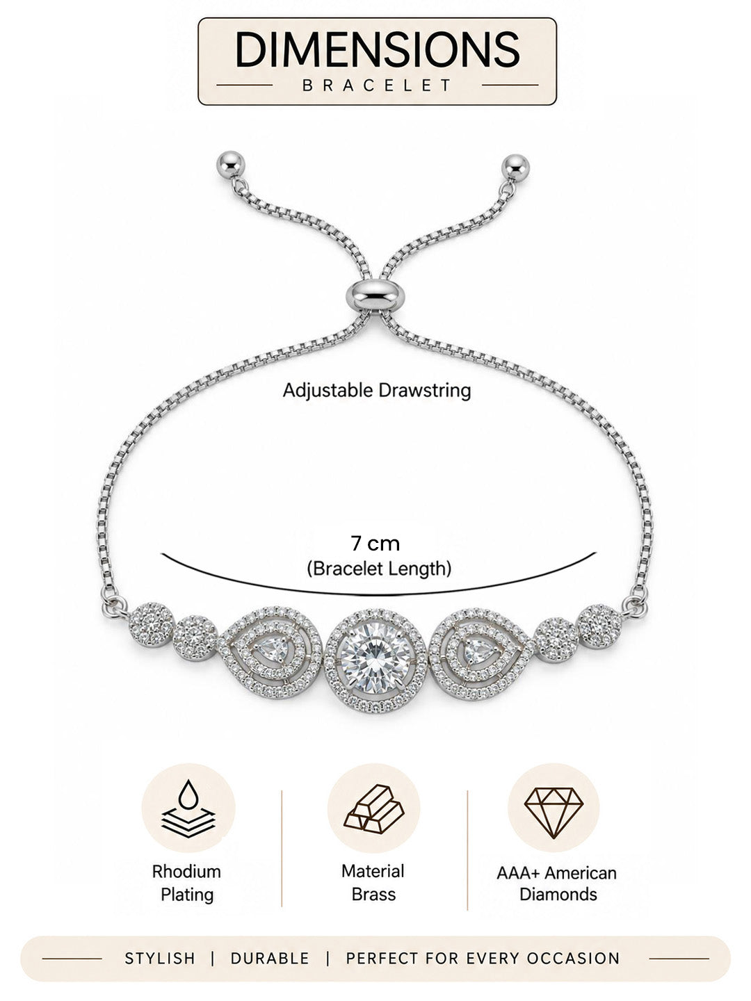 Rhodium Plated AD Adjustable Bracelet for Women