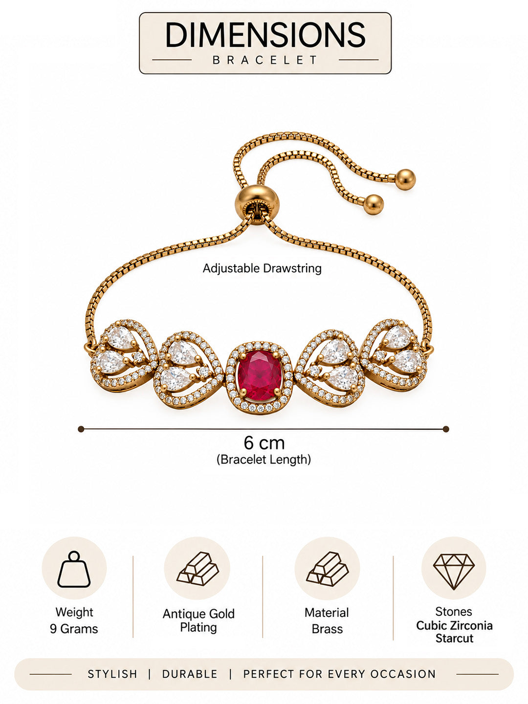 Antique Gold Plated Red AD Bracelet for Women