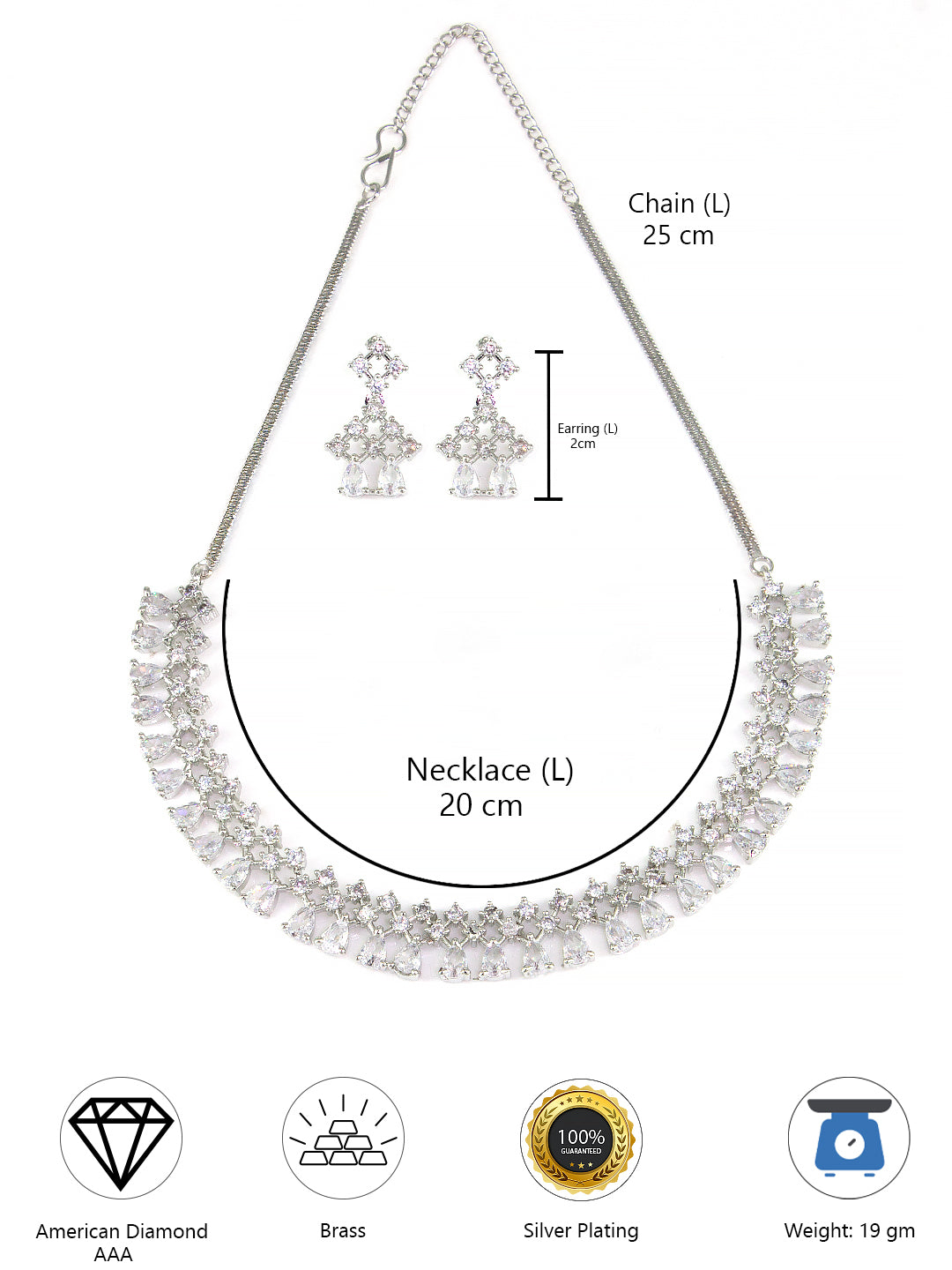 Rhodium-Plated Teardrop AD-Studded Jewellery Set