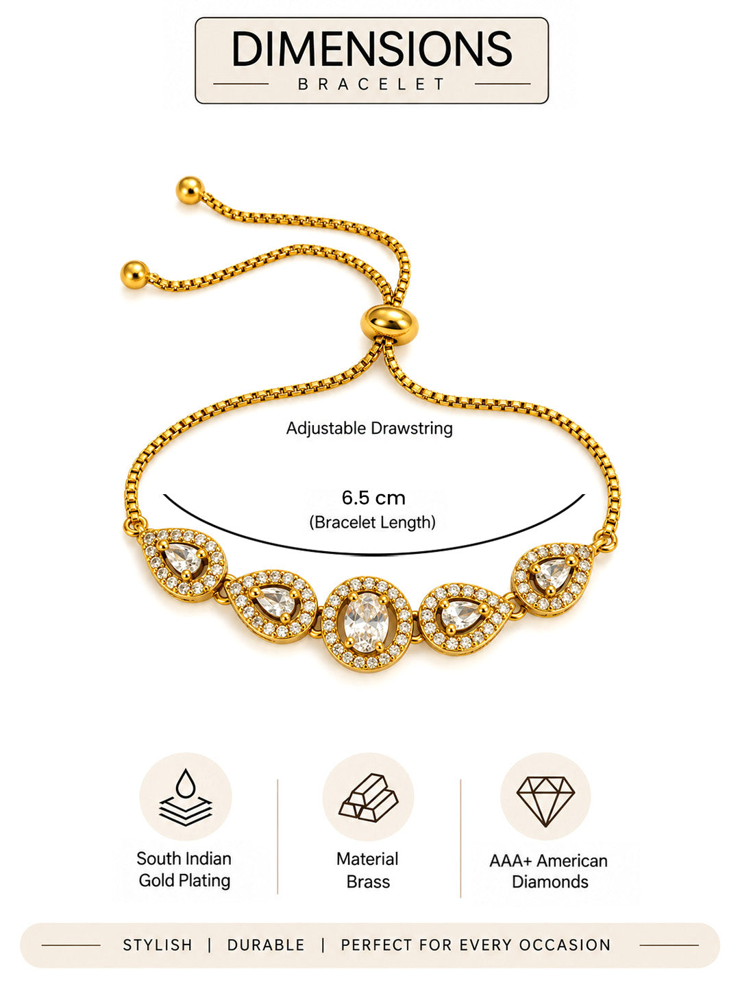 South India Gold Plated AD Bracelet for Women
