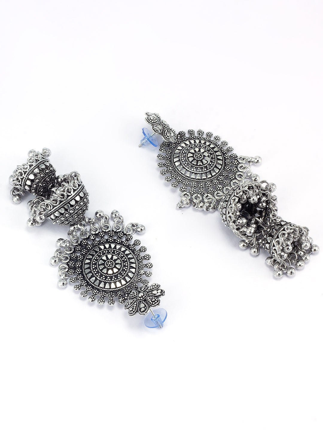 Pack of 2 Silver Oxidised Jhumka Earrings