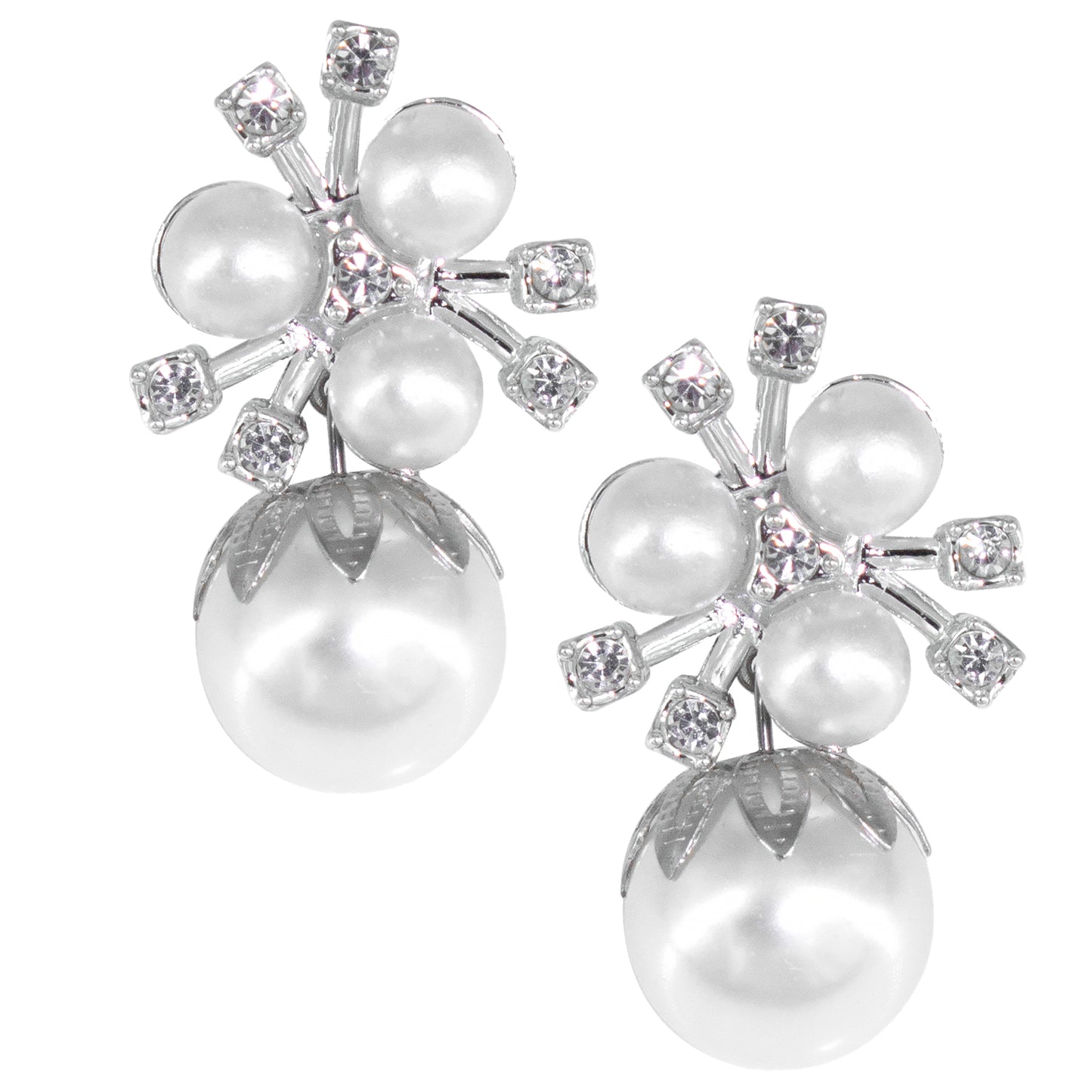 Silver-Plated Floral Faux-Pearl Studded Drop Earrings