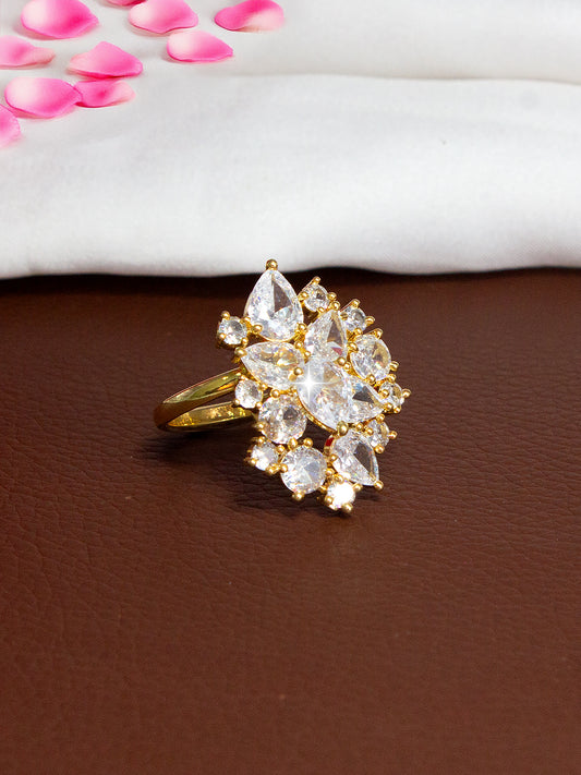 Gold Cluster AD Statement Ring – Pear-Cut Sparkle Design for Women