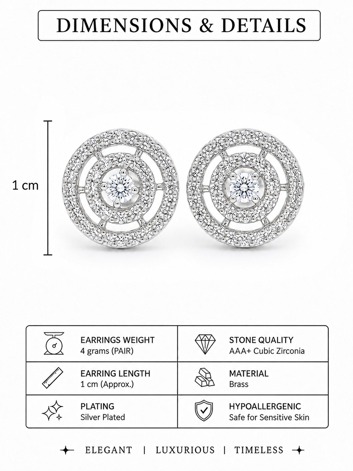 Rhodium Plated AD Stud Earrings for Women