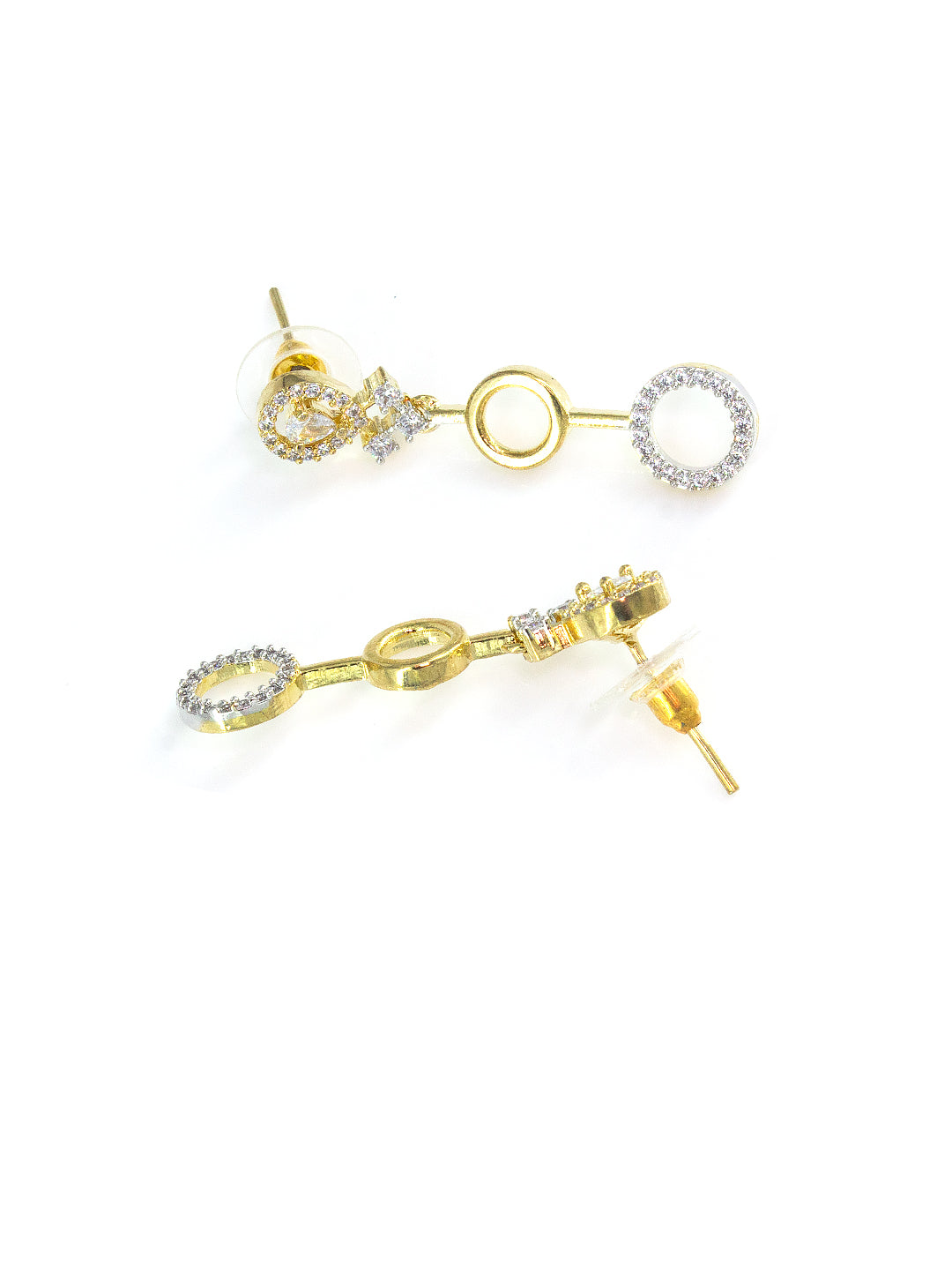 Gold Plated Circular AD Drop Earrings For Women