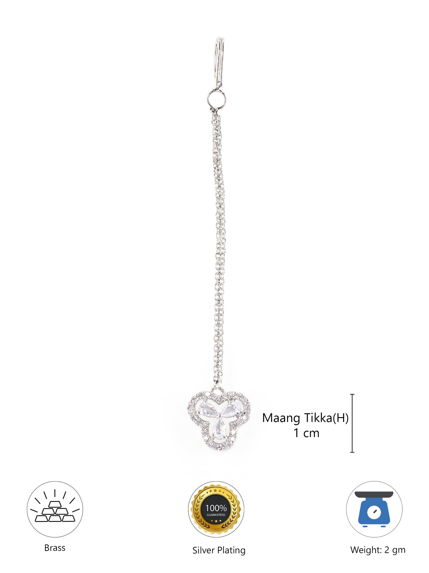 Silver Plated Floral AD Maang Tikka for Women