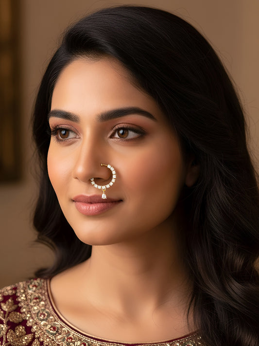 Gold Plated AD Bridal Drop Press On Nose Ring for Women