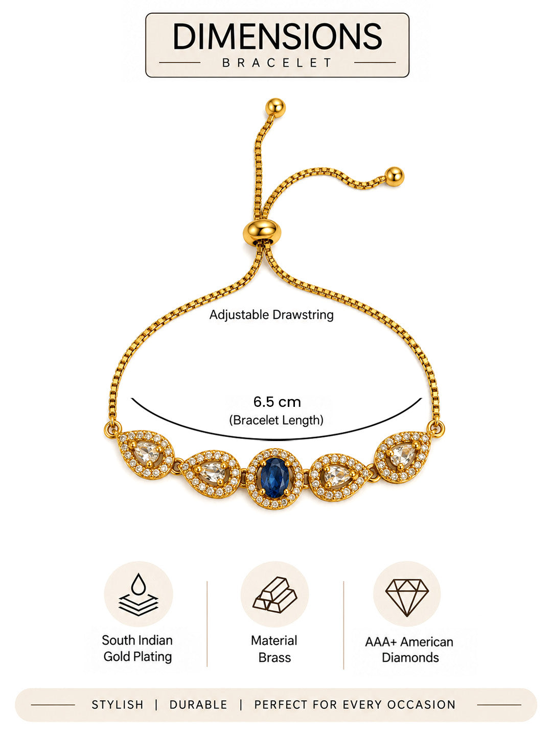 South India Gold Plated Blue AD Bracelet for Women