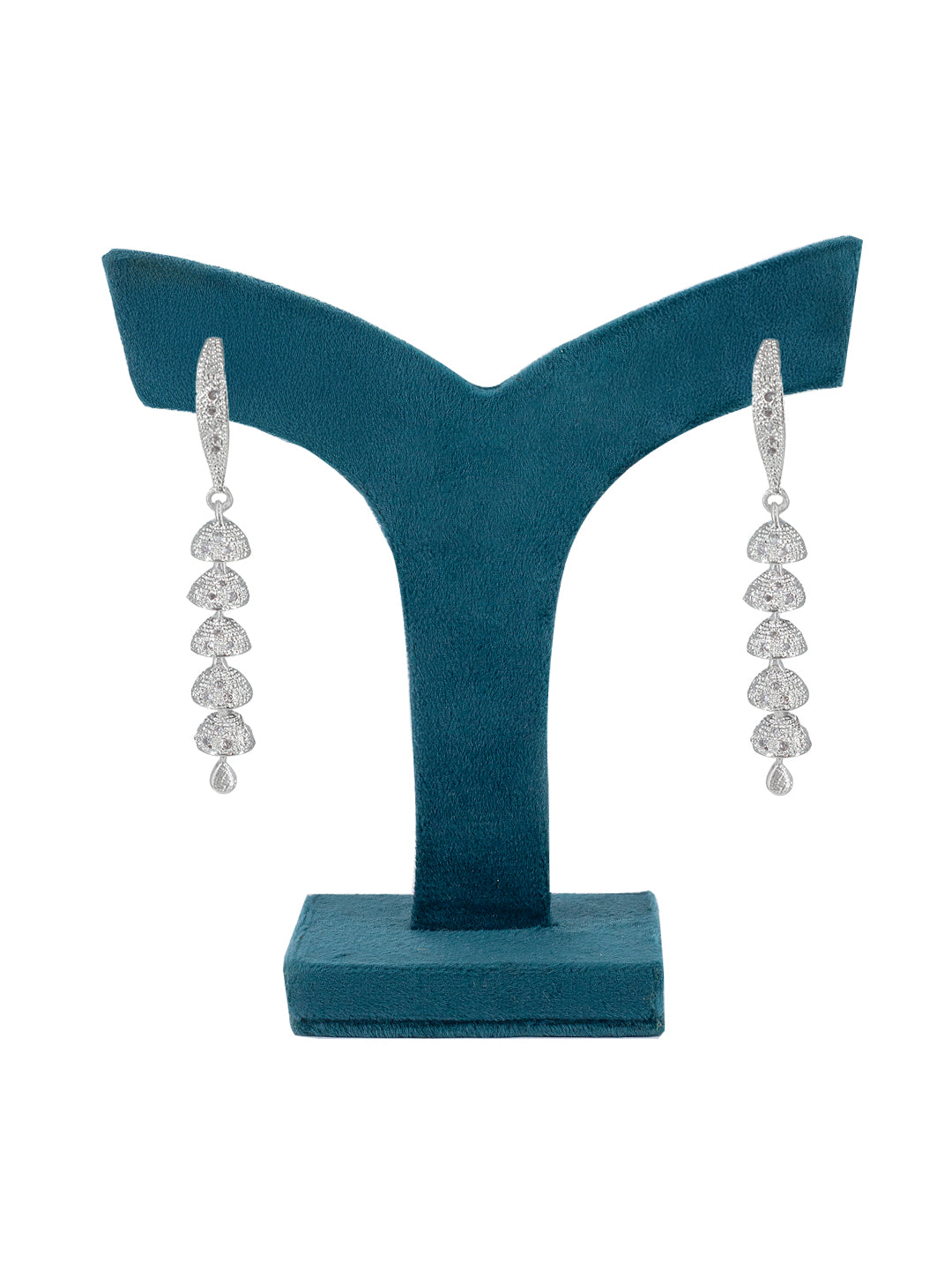 Silver Plated American Diamond 5 Layered Drop Earrings