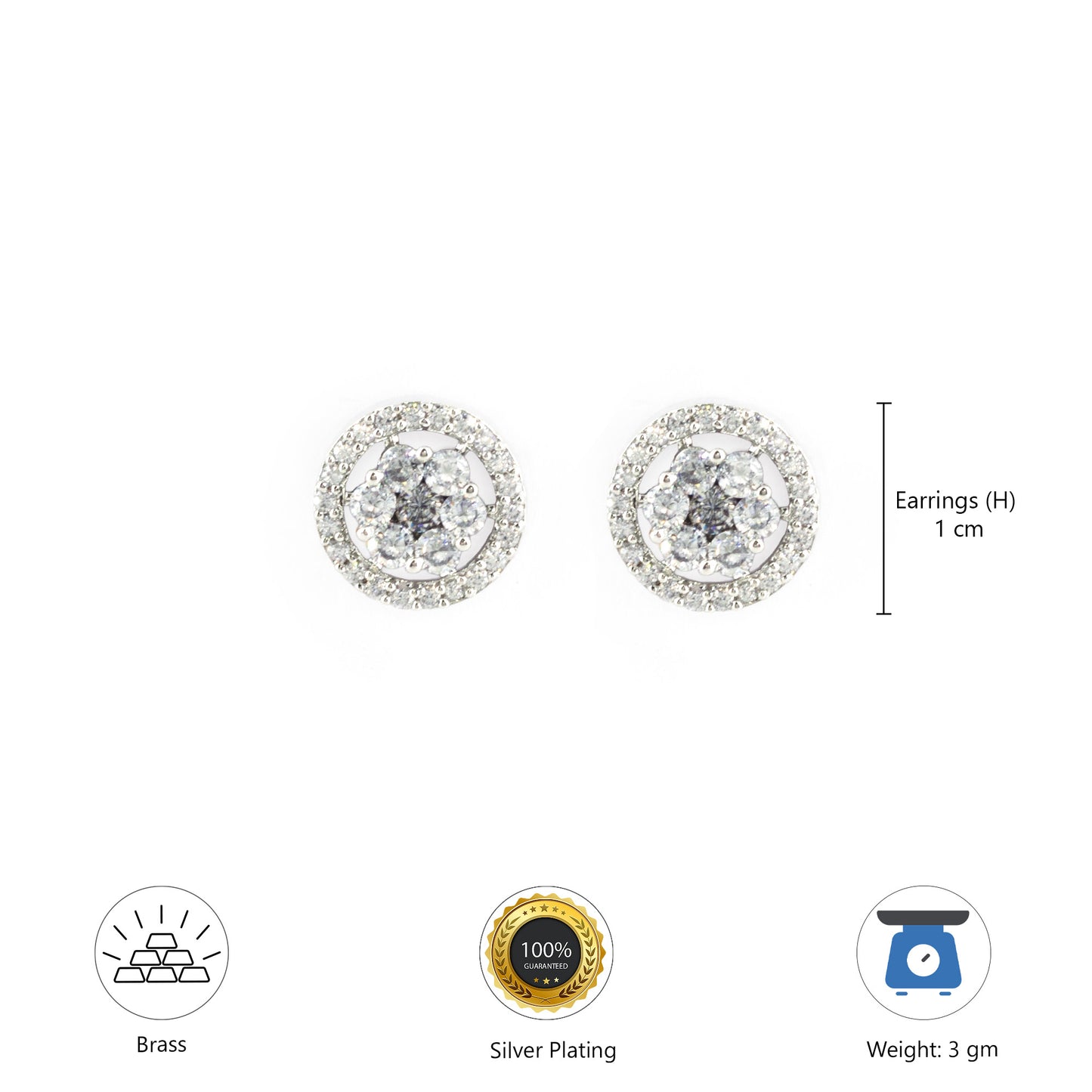 Silver Plated AD Round Stud Earrings for Women