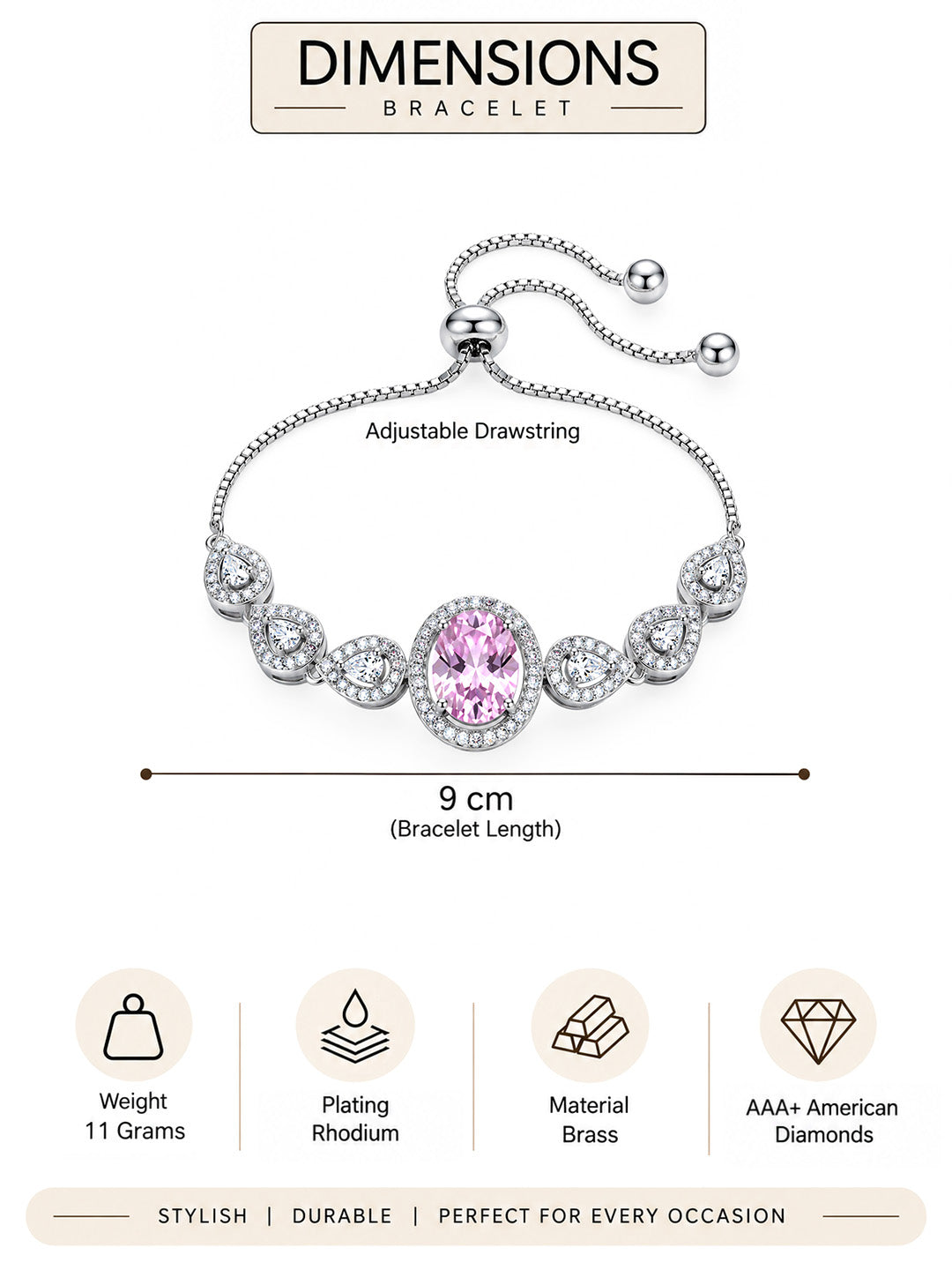 Silver Plated Lavender AD Adjustable Bracelet for Women