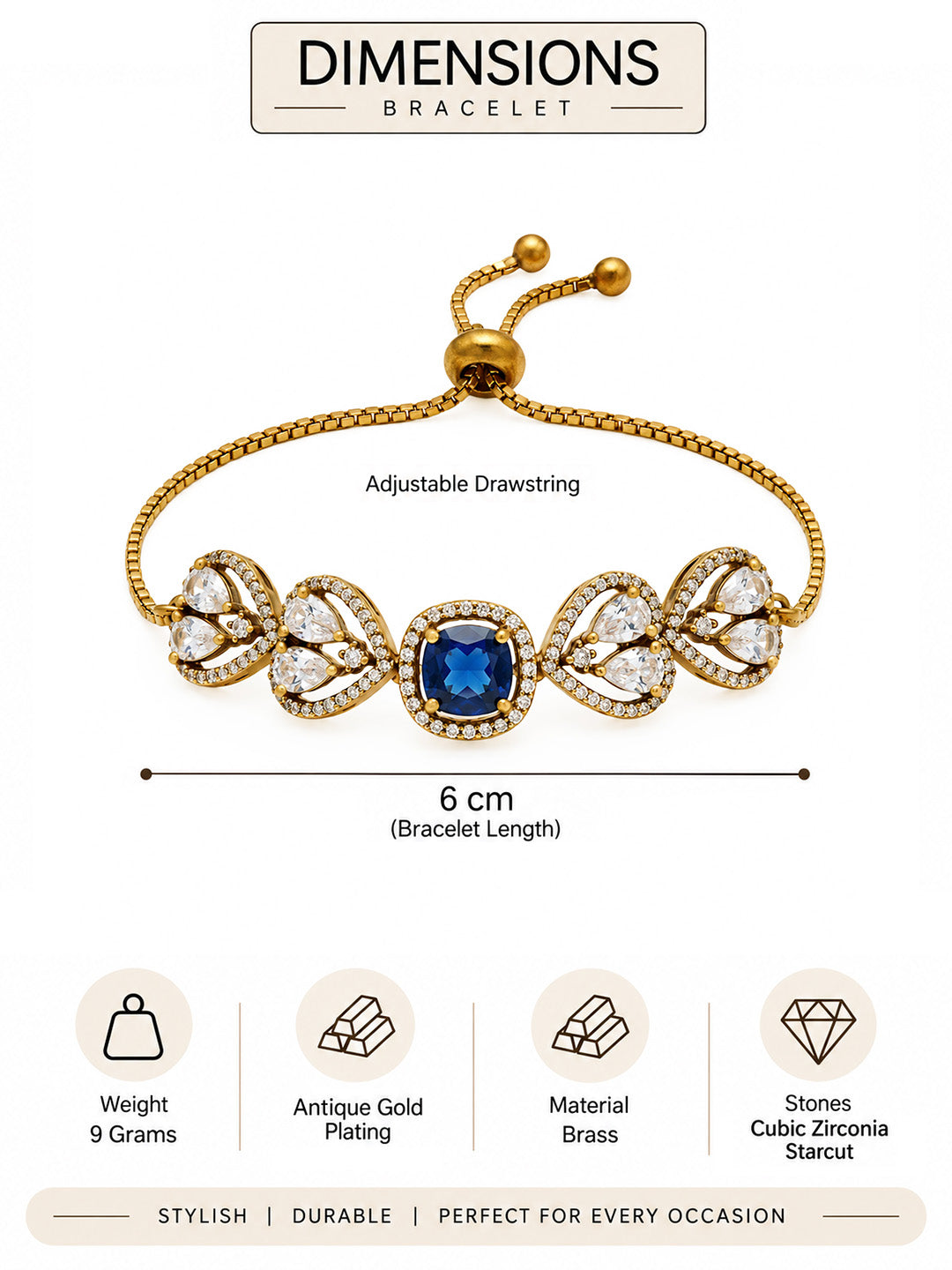 Antique Gold Plated Blue AD Bracelet for Women