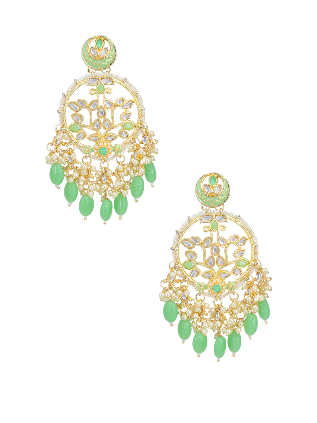 Gold Plated Artificial Stones & Beads Studded Drop Earrings