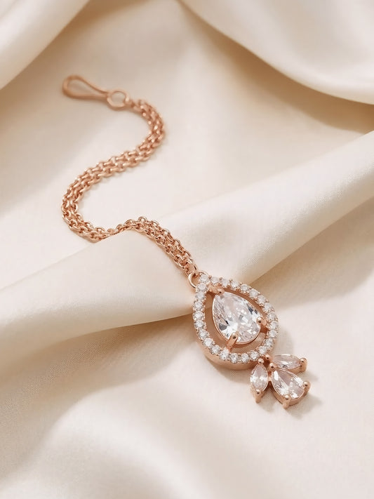 Rose Gold Plated Teardrop Maang Tikka for Women
