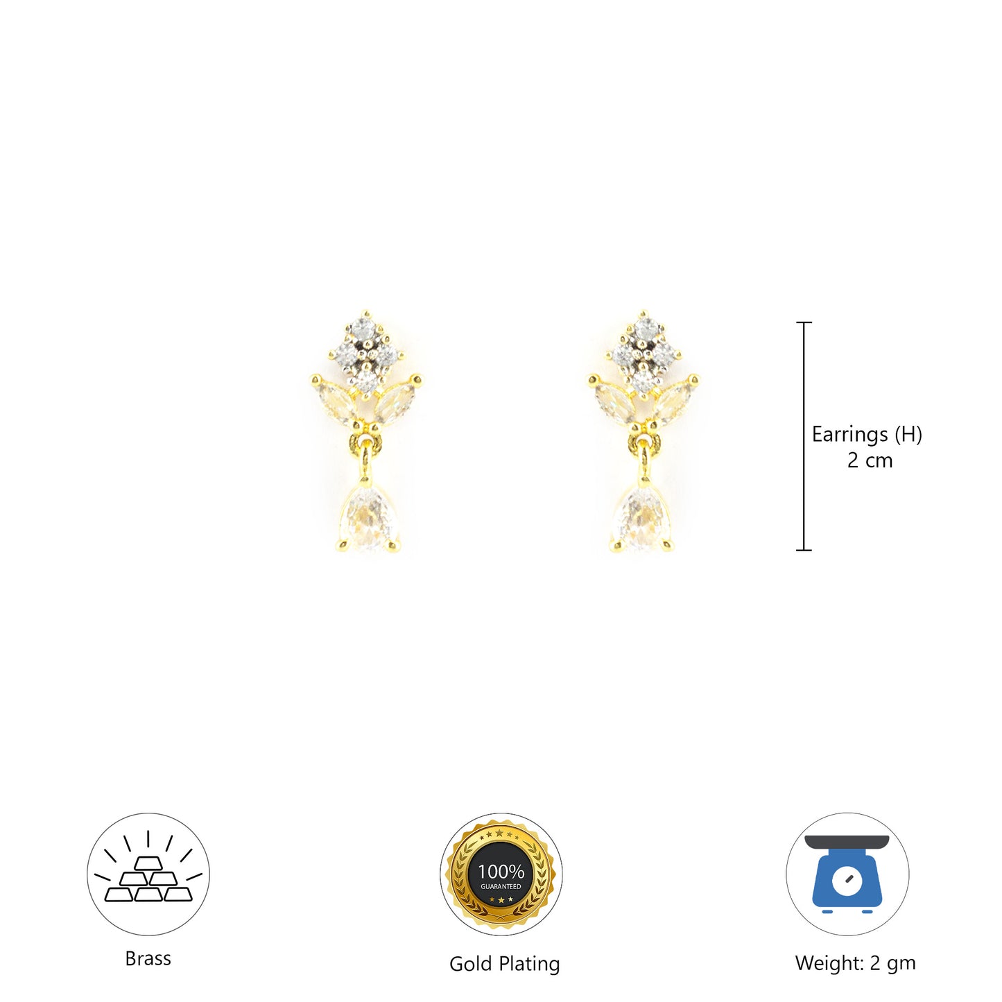 Gold Plated AD Minimal Drop Earrings for Women