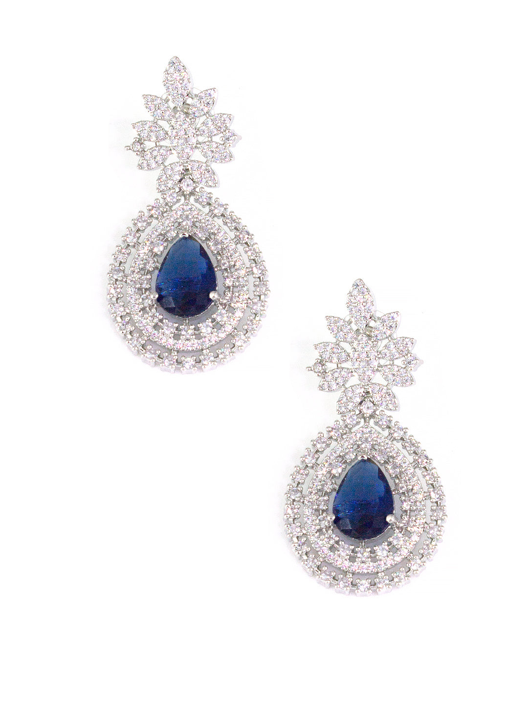 Rhodium-Plated Blue Statement AD-Studded Bridal Jewellery Set