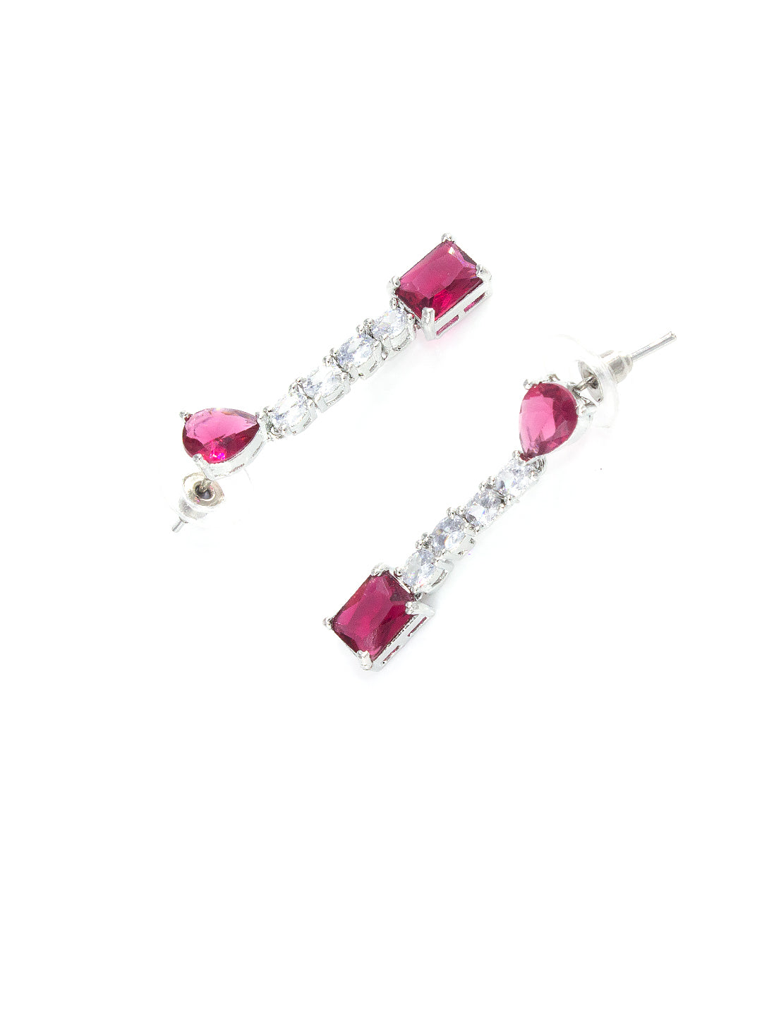 Silver Plated Red AD Minimal Jewellery Set