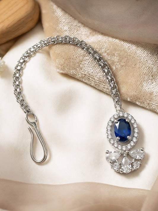 Silver Plated Blue AD Maang Tikka for Women