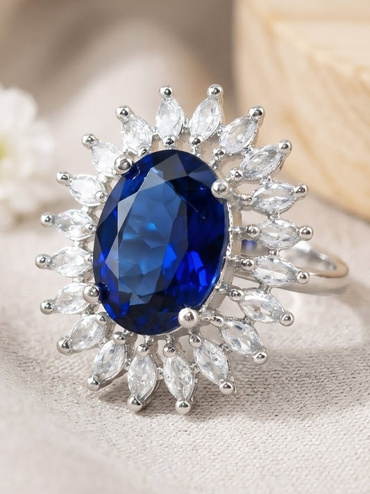 Silver Plated Blue AD Finger Ring for Women
