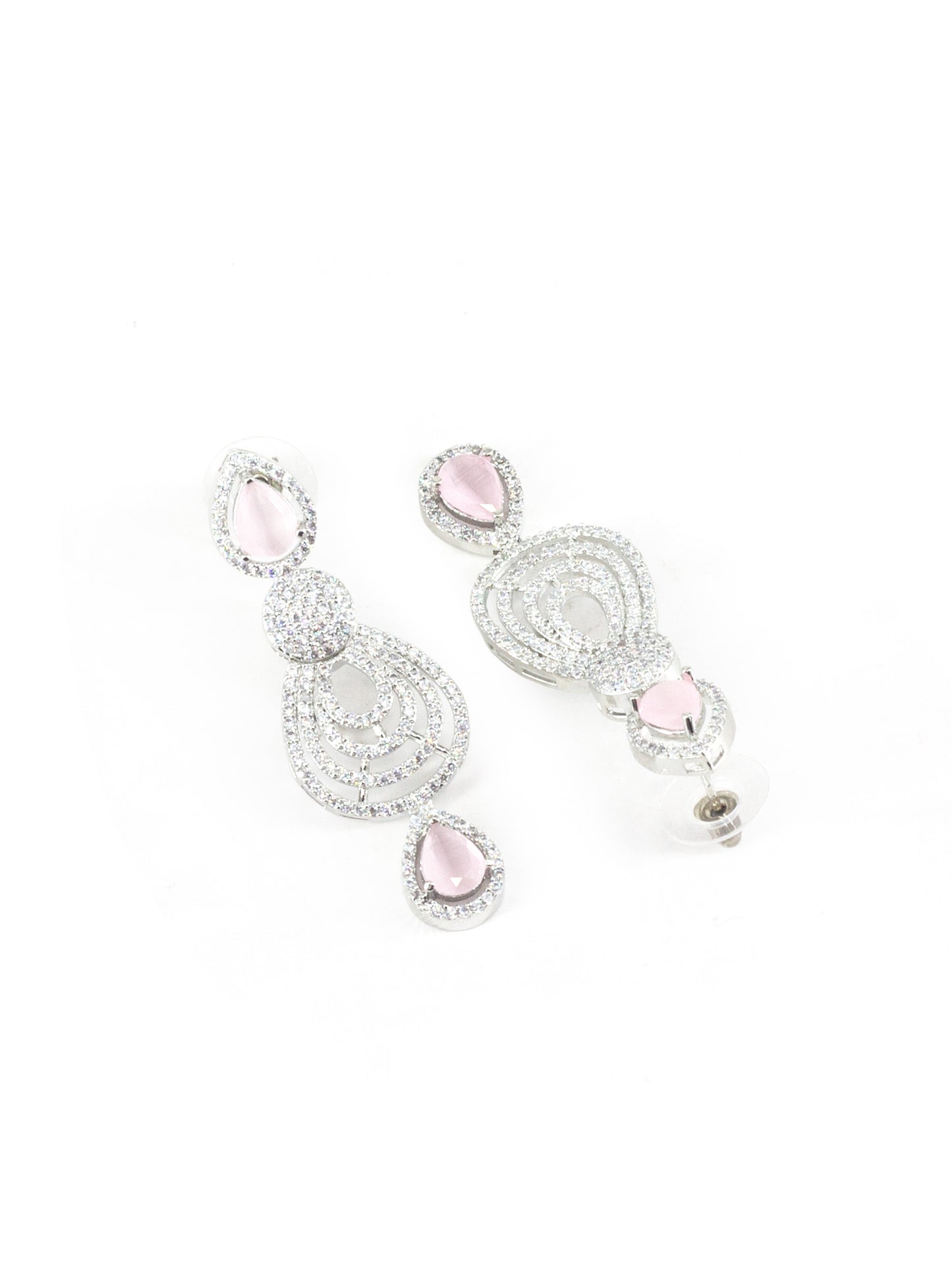 Silver Plated Pink & White AD Designer Jewellery Set