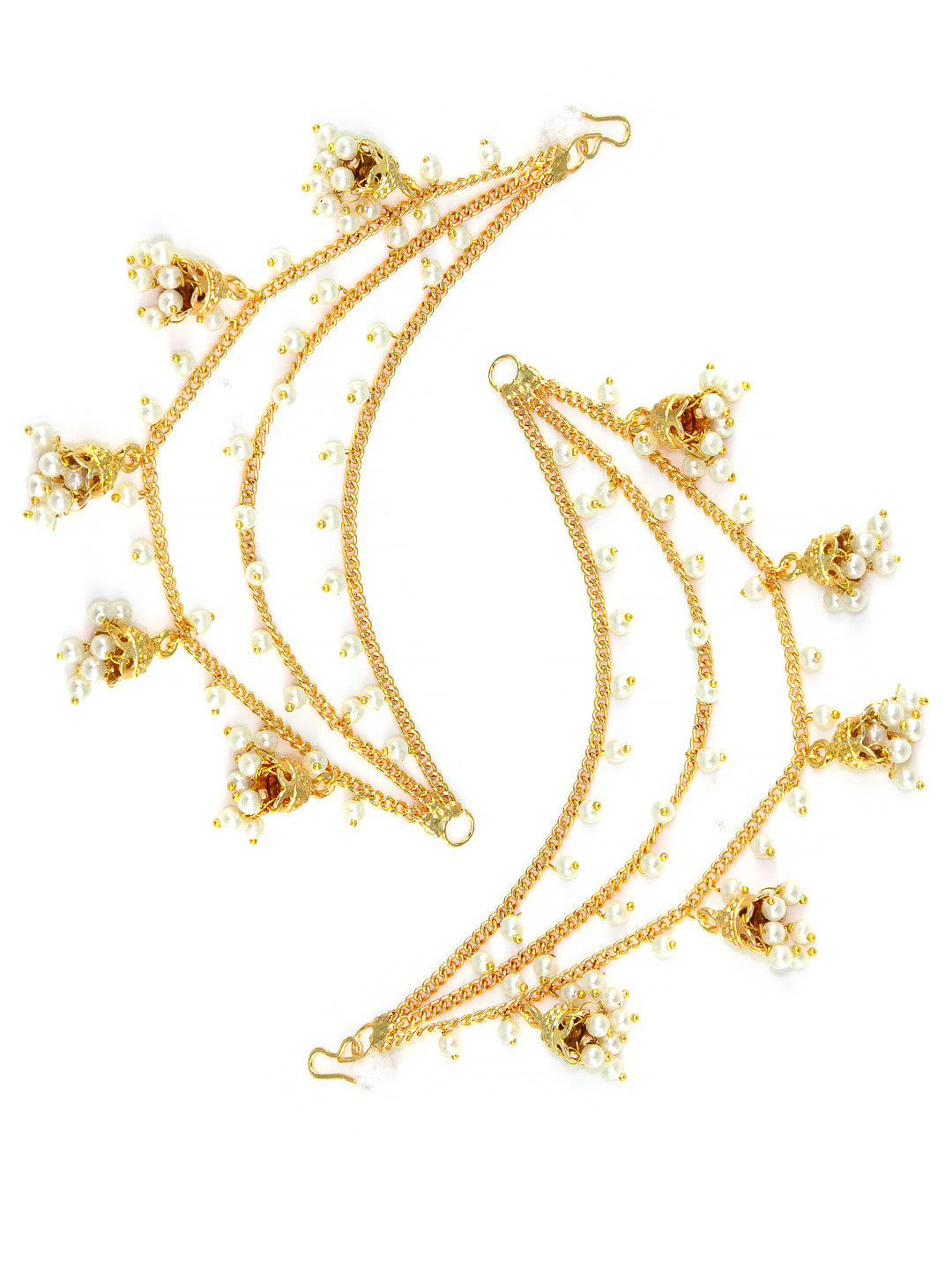 Gold-Plated 3-Layered Beads & Jhumki Drop Ear Chain