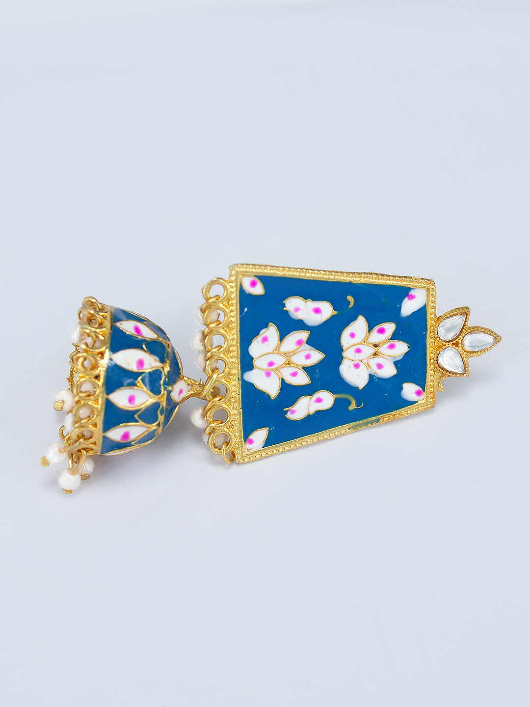 Gold Plated Blue Artificial Stones Studded Jhumka Earrings