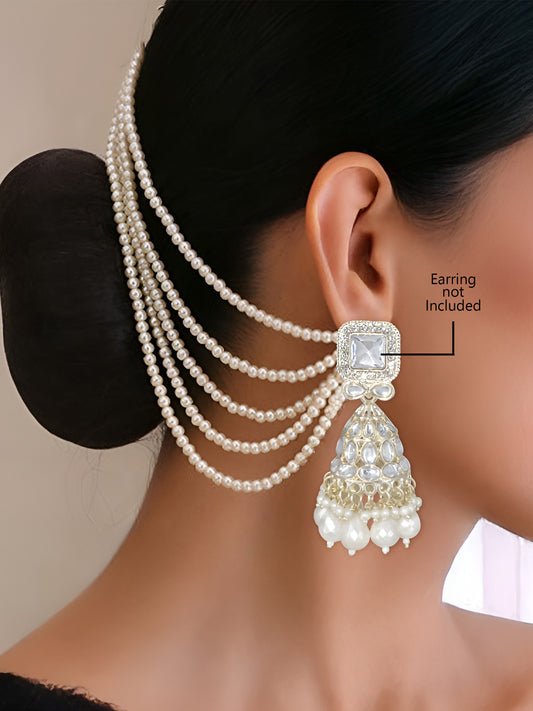 Silver Plated Kundan & Pearl Ear Chain for Women