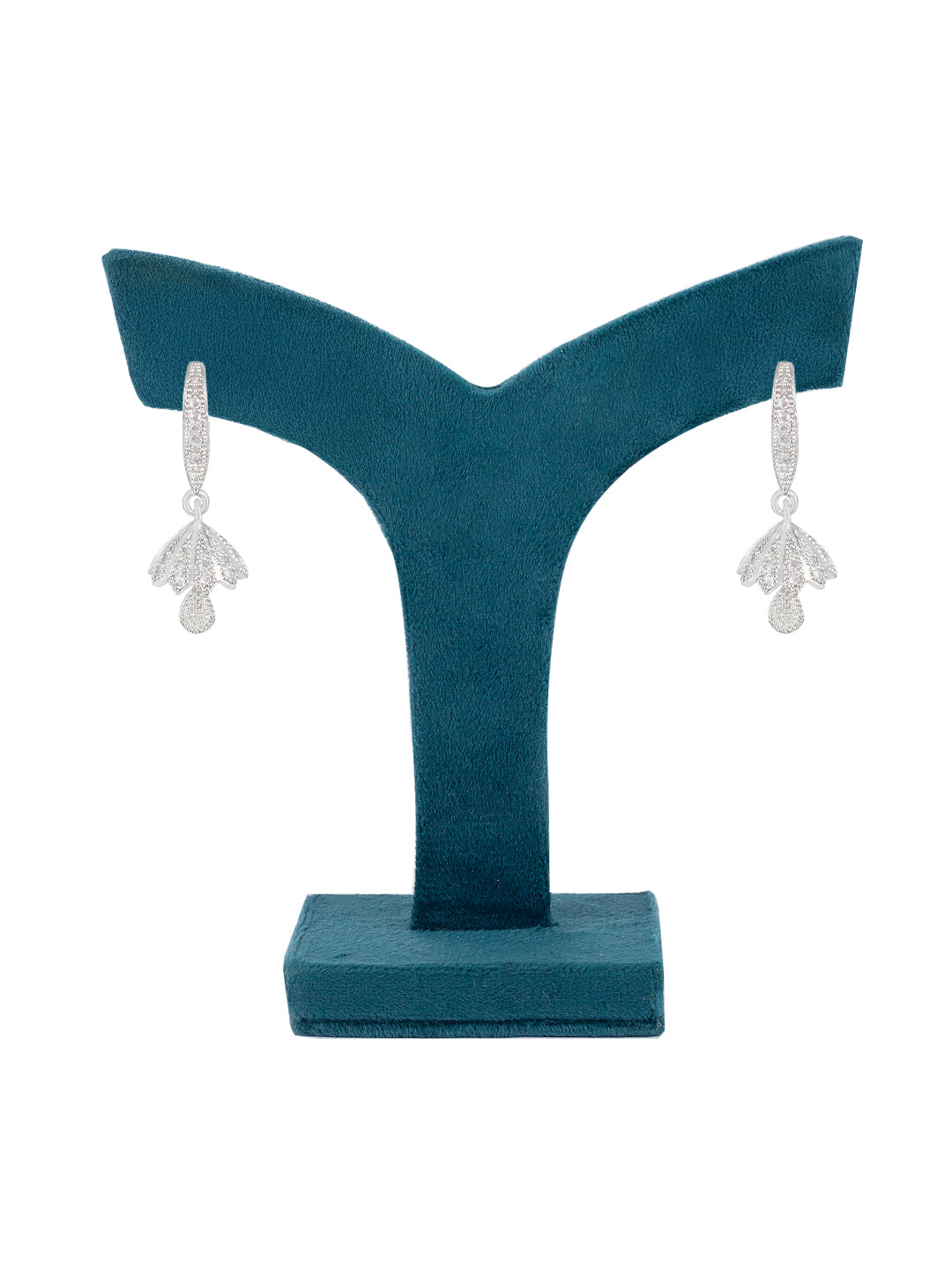 Silver Plated American Diamond Small Flower Shaped Drop Jhumka Earring