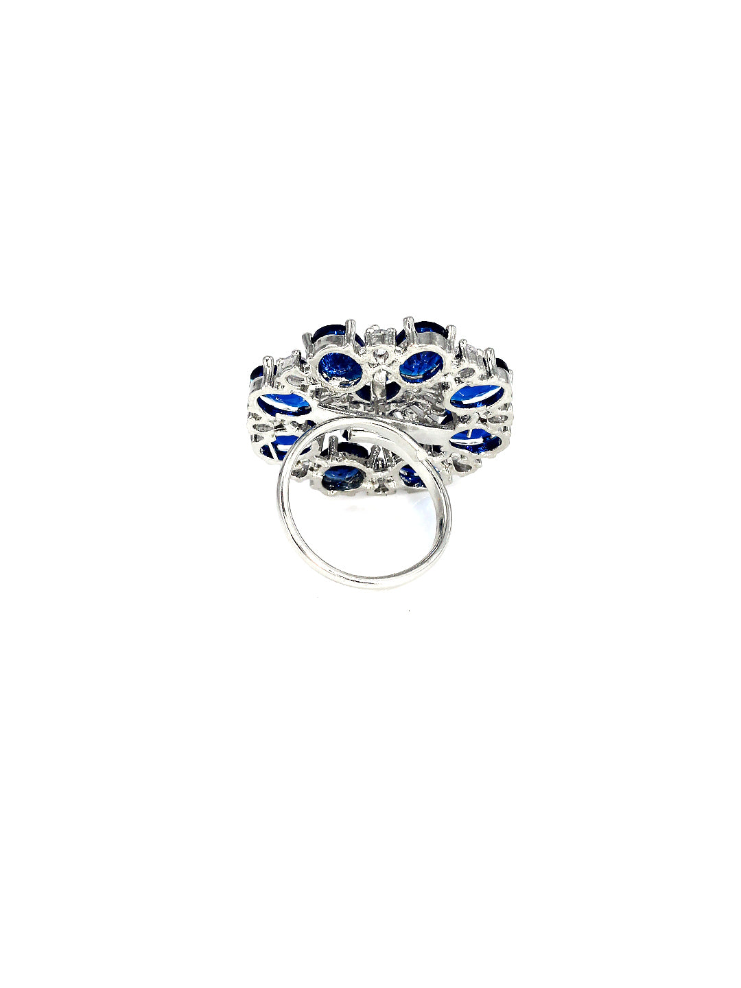 Floral Blue American Diamond Adjustable Cocktail Finger Ring