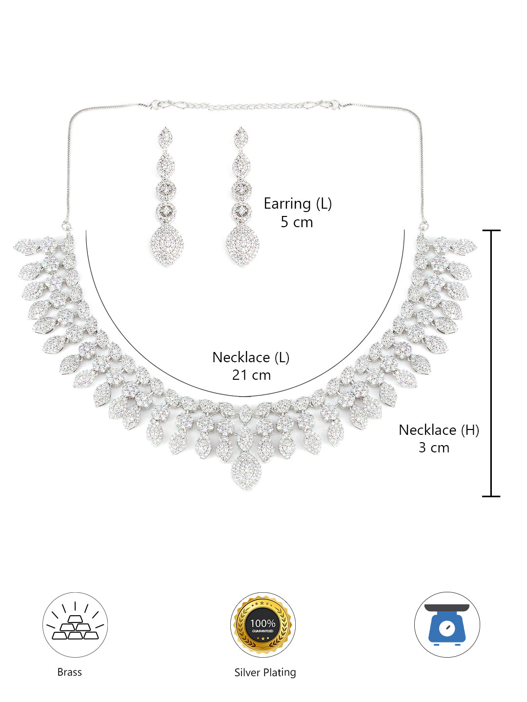 Silver Plated AD Designer Floral Jewellery Set