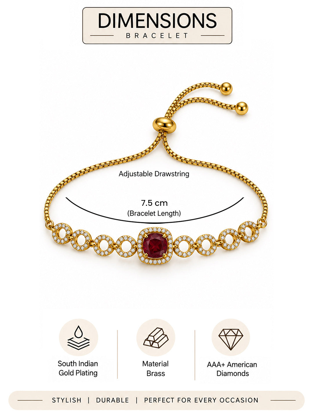 South India Gold Plated Red AD Bracelet for Women