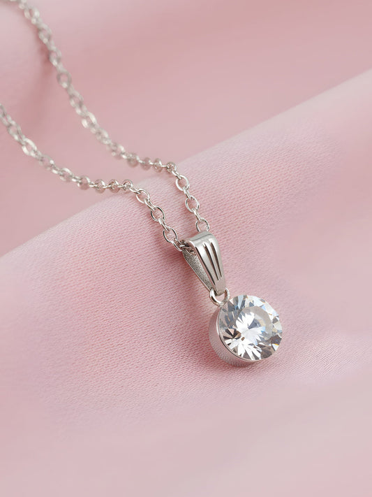 Silver Plated Rhinestone Minimal Pendant For Women