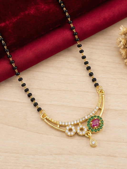 Gold Plated Red & Green AD Mangalsutra For Women