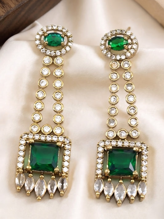 Gold Plated Green American Diamond Earrings for Women