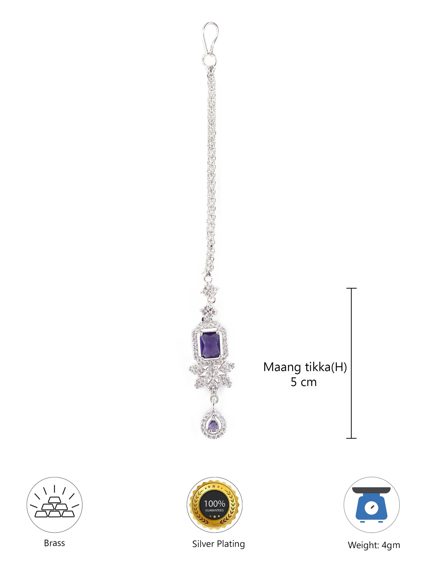 Silver Plated Purple AD Floral Maang Tikka for Women